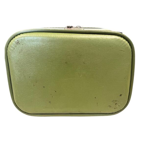 Vintage Original Train Case Suitcase Travel Olive Green Retro 60s Carry On Plane - Picture 11 of 11